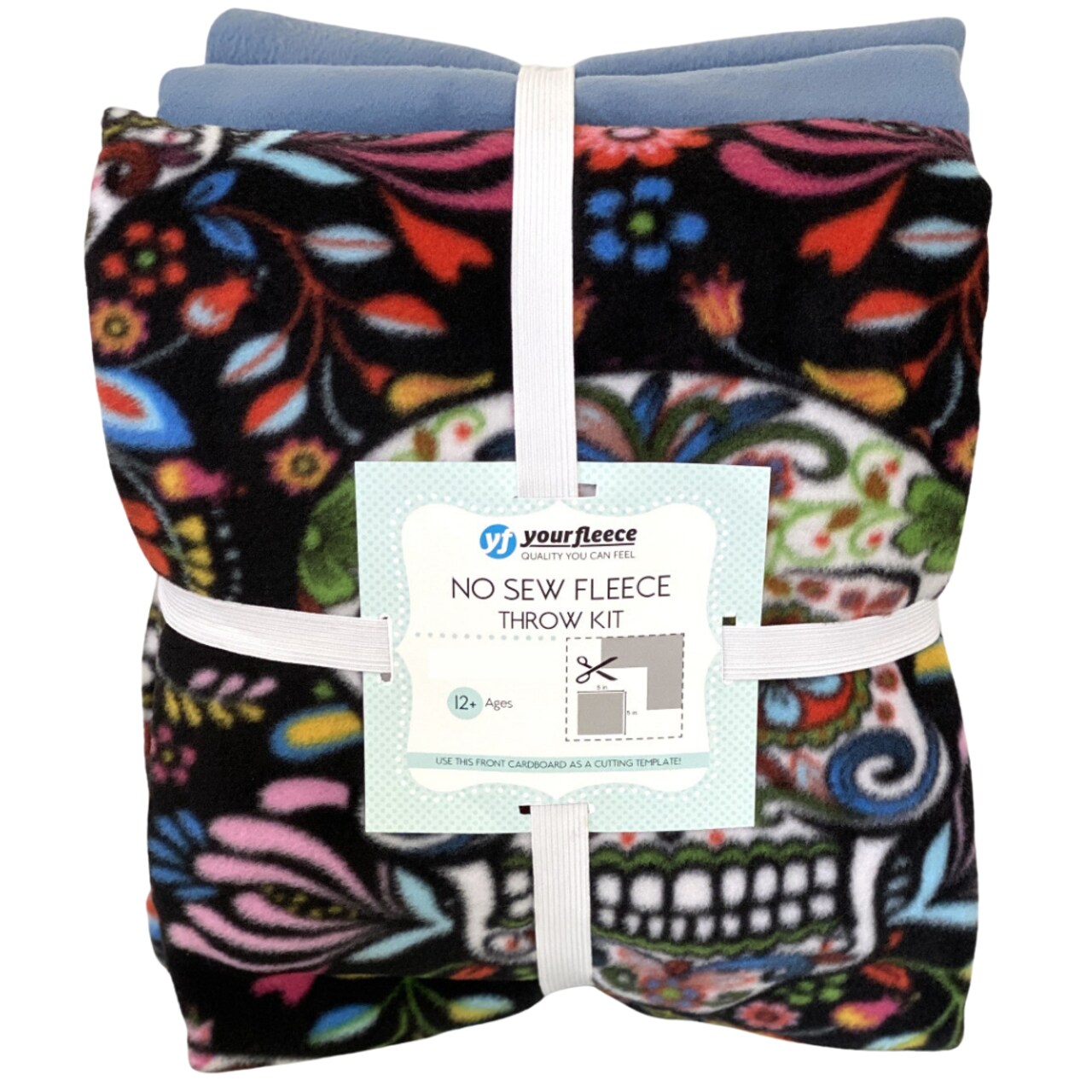 Skulls Dia de los Muertos Anti-Pill Premium No-Sew Throw Fleece Fabric Kit (50x60)